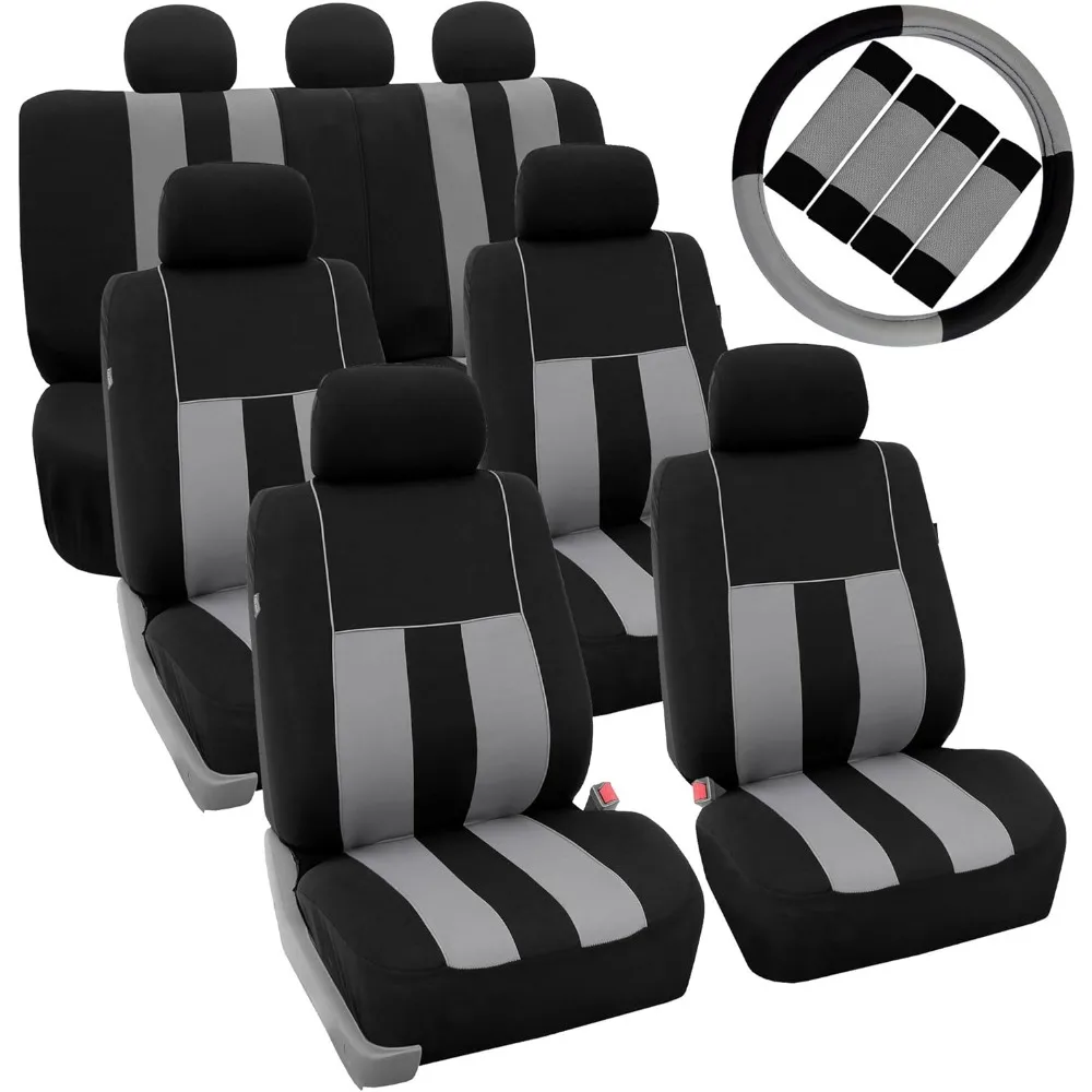 

Универсальный комплект 7-местных чехлов для автомобильных сидений с полосатым рисунком, чехлом на руль и накладками на ремни безопасности