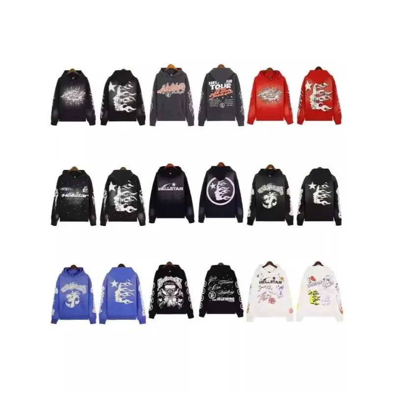 Hellstar Streetwear High Street Niche Vintage Distressed Print Letter Loose Unisex Hoodie Fall Winter Men Women Casual