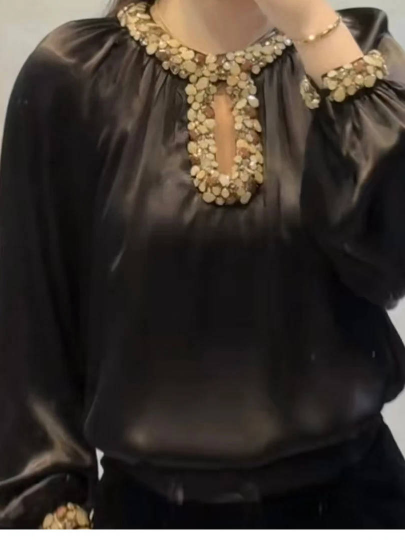 Francês sle redondo ne renda sve Thiened longo sve overhead oco para fora topo para mulheres jovens primavera 2026 ajuste solto