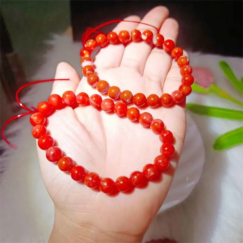 2PCS 8mm Natural Red Agate Bracelet Women Fashion Sweet Reiki Healing Energy Strand Girls Jewelry Gift