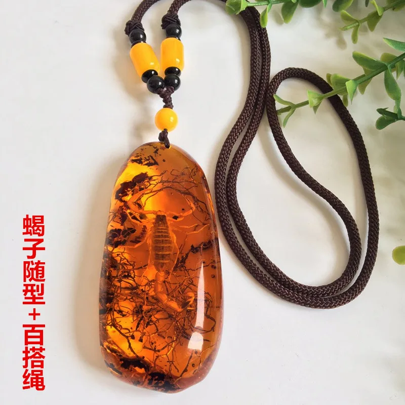 Natural Baltic Amber Necklace Men Women Healing Gemstone Fine Jewelry Butterfly Scorpion In Amber Pendant Lucky Amulet Necklaces