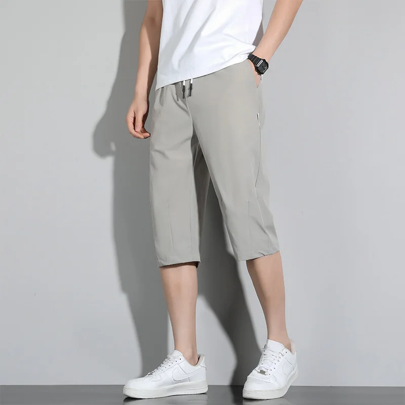 Pantalones de Verano de Seda Helada para Hombre, Transpirables, Ligeros, a Media Pantorrilla, Pantalones Cortos Deportivos 3/4, Rectos, Sueltos, Casuales