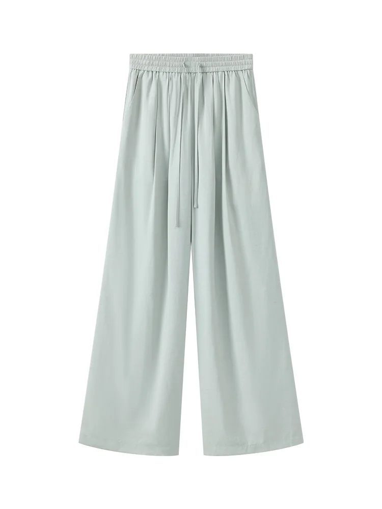 Summer Loose Wide Leg Pants High Waist Elastic Trousers Women Lightweight Casual Straight Long Palazzo Pants Beach Travel Outfit