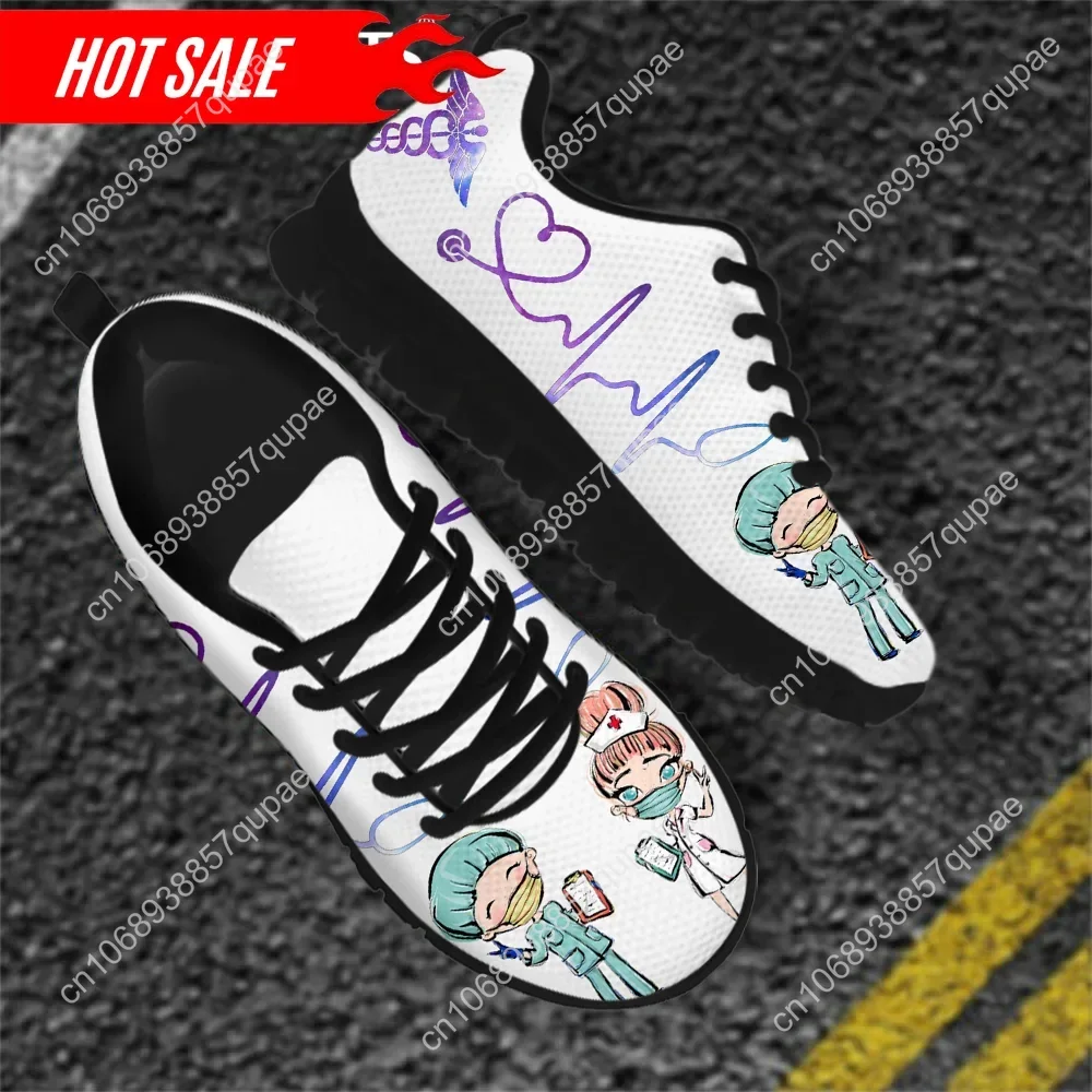 Brand Design Cartoon Nurse Doctor Heartbeat Medical Sneakers Lace Up Flat Shoes Physician Nursing Shoe Mesh Footwear