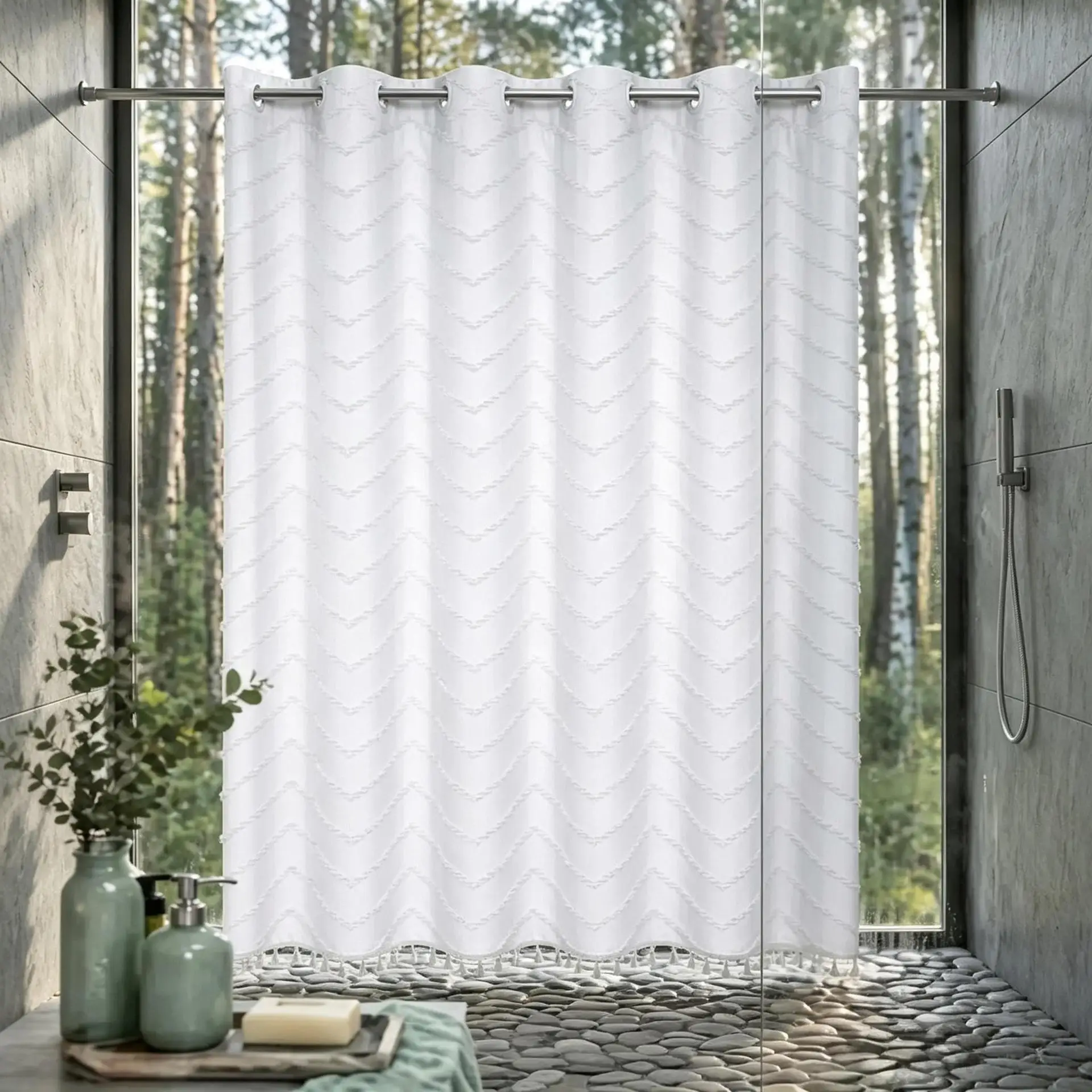 Shower Curtain New Polyester Opening Large Ring Shower Curtain Hotel Waterproof and Mildew-proof Bathroom Partition Curtain