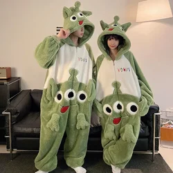 Kigurumis Dinosaur Pajamas Jumpsuits Women Sleepwear Adult Men Homewear Couples Hooded Pyjamas Thick Onesie Velvet Zipper