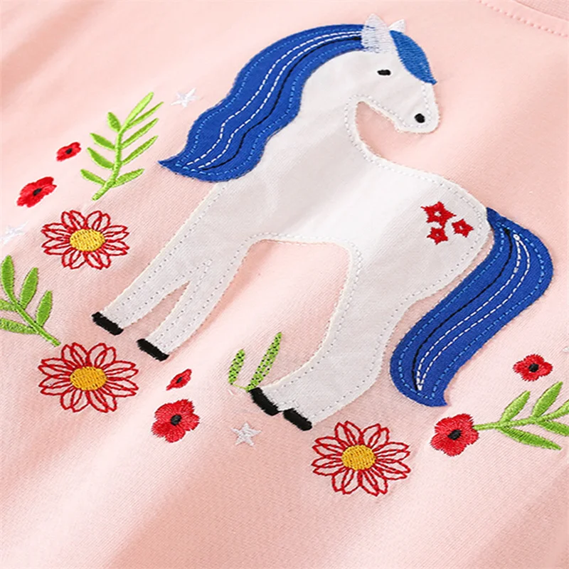 Jumping Meters New Arrival Ice Cream Embroidery Hot Selling Cotton Summer Girls Tshirts Baby Clothes Children\'s Tees Tops