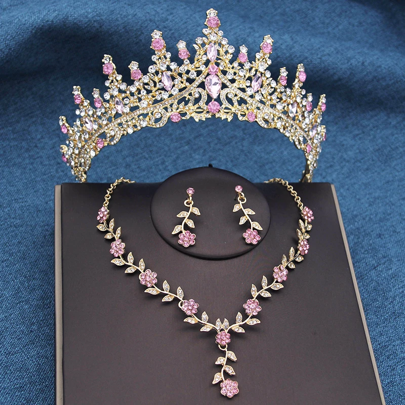 Princess Crown Bridal Jewelry Sets for Women Wedding Tiaras and Necklace Earrings Prom Bride Jewelry Set Birthday Gifts