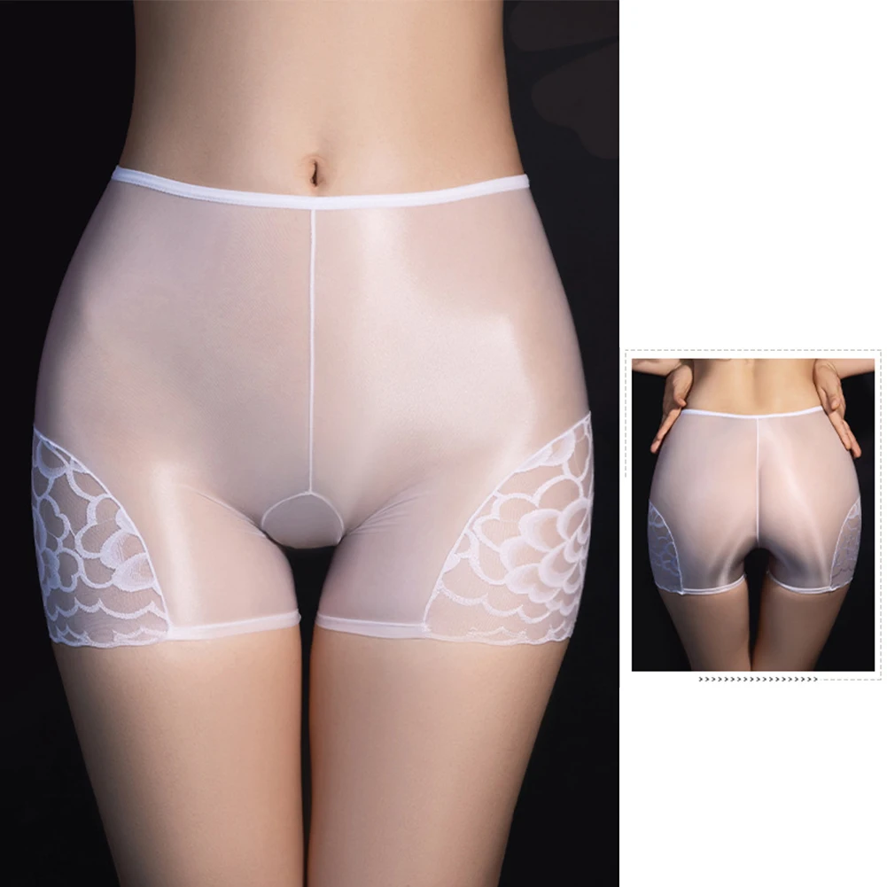 Women Oil Shiny Sheer Briefs See-Throughs Silky Smooth Pants Sex Underwear Fish Pattern Shorts Erotic Lingerie