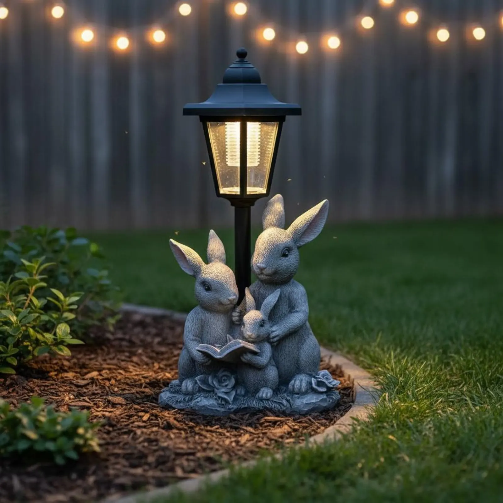 Lámpara solar de resina con figura del conejo impermeable para jardín - imagen 3