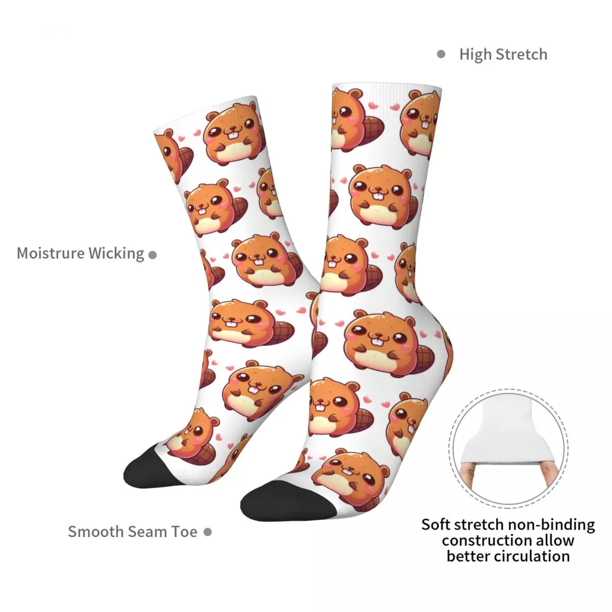 Charming Kawaii Beaver Socks Harajuku Sweat Absorbing Stockings All Season Long Socks Accessories for Man Woman Birthday Present