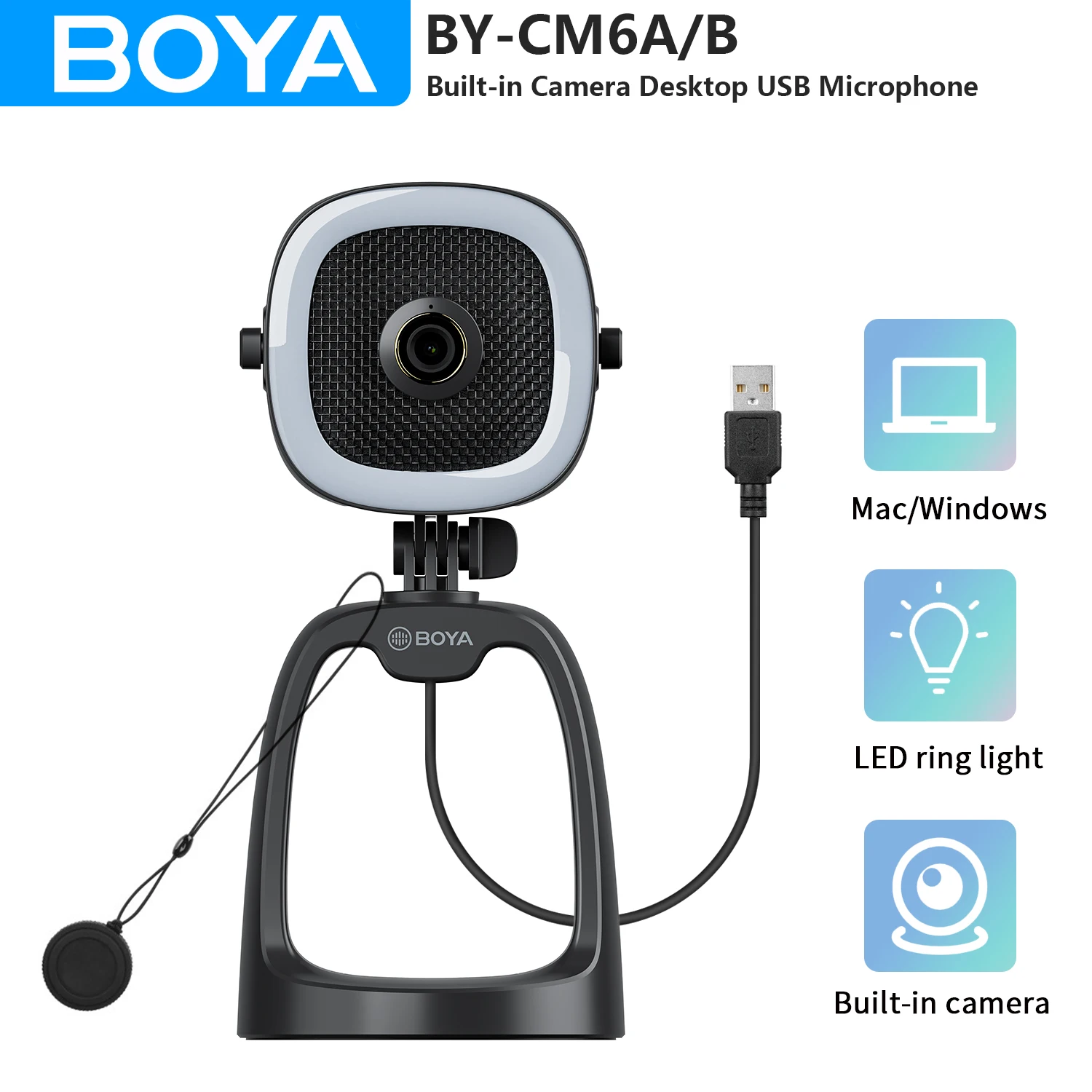 

BOYA BY-CM6A/B Built-in Camera Desktop Streaming USB Microphone for PC Computer Skype Zoom Video Calls Blogger Youtube Recording