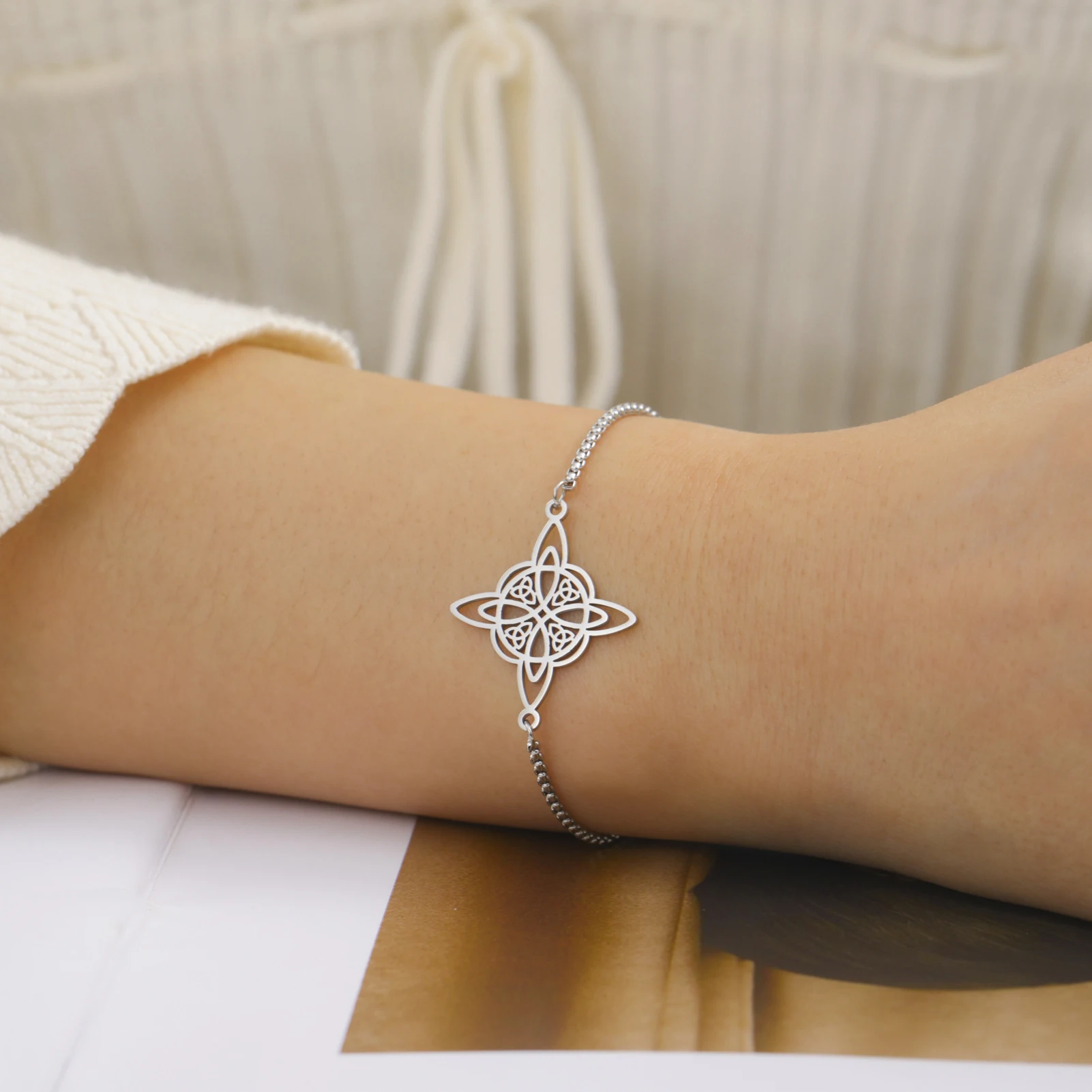 LIKGREAT Irish Celtics Knot Bracelet Stainless Steel Witch Knot Protection Amulet Jewelry Supernatural Lucky Gift for Women - view 2
