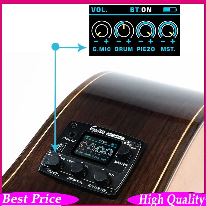 Guitto GGP-05 Acoustic Guitar Pickup System Multifunction Vibration Sensor & Condenser Mic Digital EQ Perfect for Live Streaming