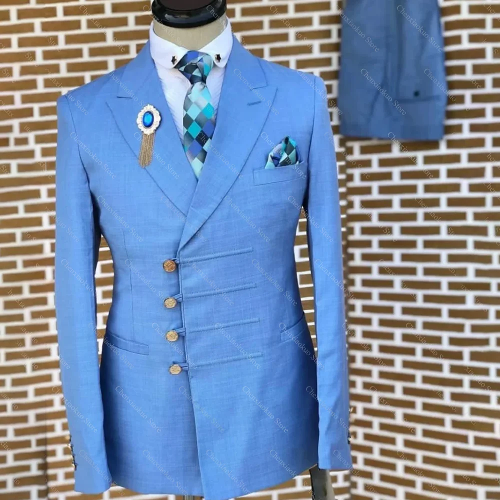 Chic Men Suits 2 Piece Latest Design Single Breasted Peak Lapel Tuxedo Wedding Groom Party Fashion Slim Solid Color Male Suit