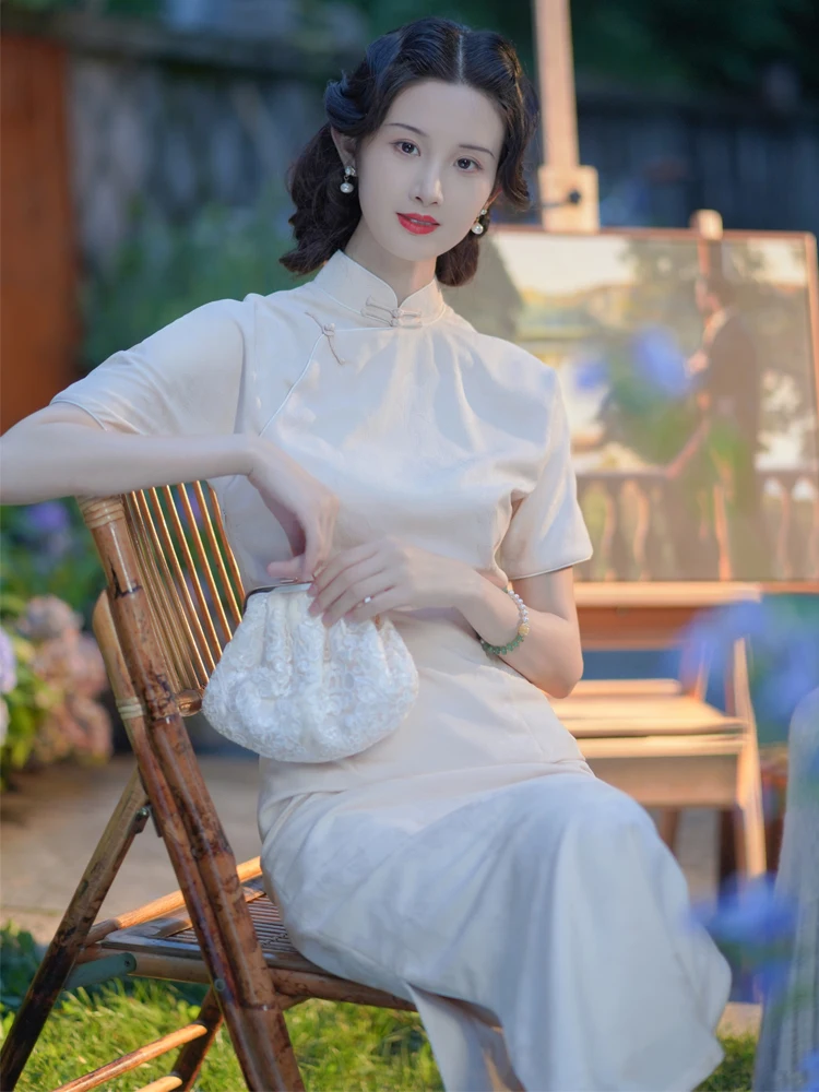 

Young Sle 930s Revamped Ele Artistic Retro Design ort Sve Midi Dr for Daily Wear Polyester Blend