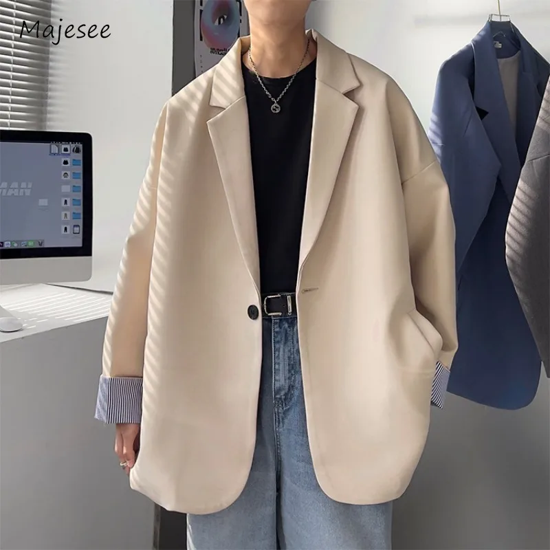 

Spliced Blends Men Panelled Korean Style Hipster Loose Youthful Vitality Slouchy Temperament Spring Autumn Fashion Streetwear