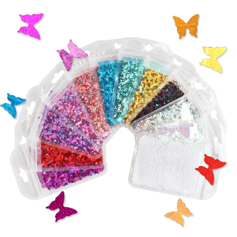 12 Bags Butterfly Resin Sequins Holographic Laser Glitter Epoxy Resin Filling Material DIY Pendant Keychain Silicone Mold Filler