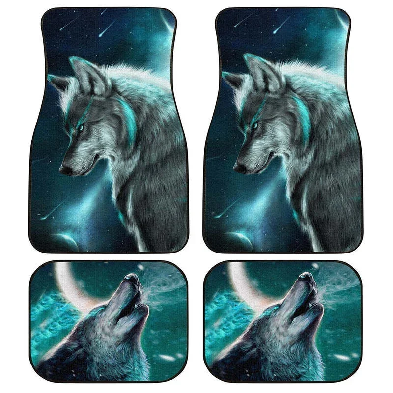 Alpha Wolf Car Floor Mats Custom Wolf Car Accessories 4PCs Pack