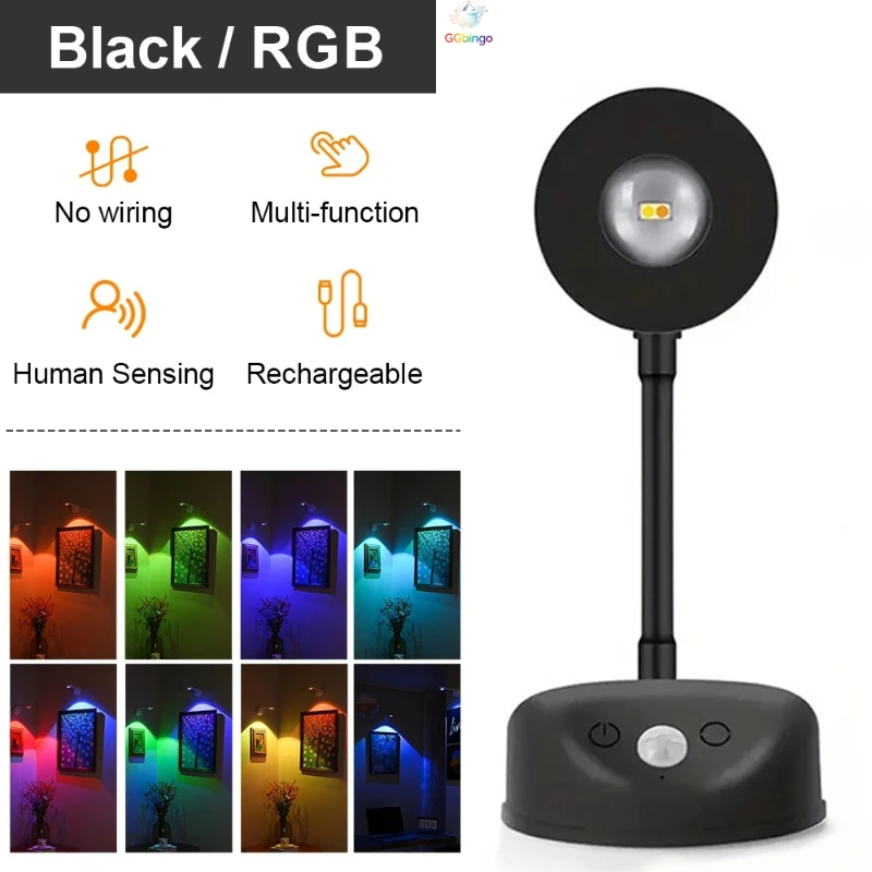 GGbingo Wandlamp Bewegingsmelder Licht Draadloos USB LED voor Keukenmuurschildering Woonkamer Sensor Wandlamp Binnenverlichting Licht RGB