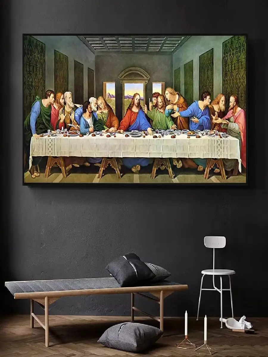 Jesus and The Last Supper Canvas Painting  Christian Wall Art Print of Christs Final Meal Home Decor for Living Room Religious P