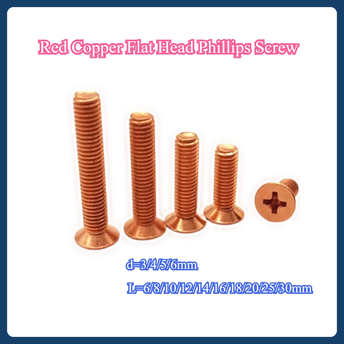 Red Copper Flat Head Phillips Screw / Countersunk Head Bolt M3-M6