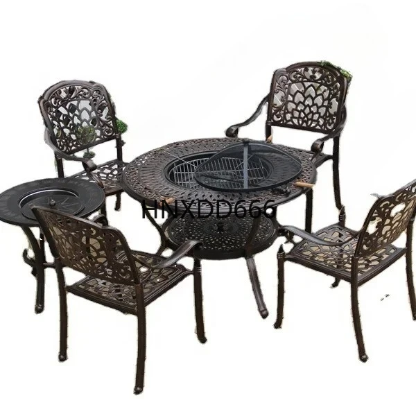 

Outdoor Furniture round table with round barbecue table Cast Aluminum frame garden set for Garden patio backyard