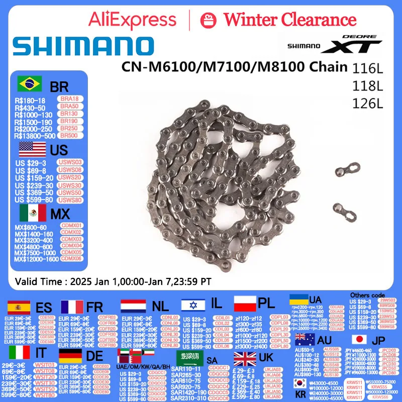 SHIMANO DEORE XTR CN M9100 XT M8100 SLX M7100 DEORE M6100 Chain 12s MTB Bicycle Chain 116L 124L 126L Bicycle Original Shimano