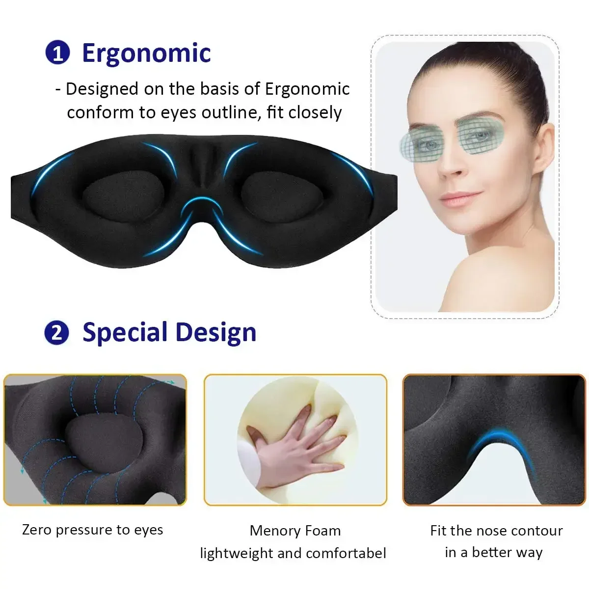 Eye Mask for Sleeping 3D Contoured Cup Blindfold Concave Molded Night Sleep Mask Block Out Light with Women Men маска для сна