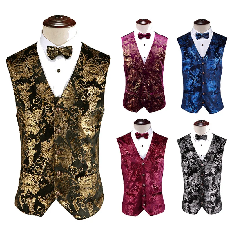 

Золотой жилет Faion Urban Sle Bar Server Ro Performance Костюм с цветочным узором на талии Jaet Трансграничный бестселлер