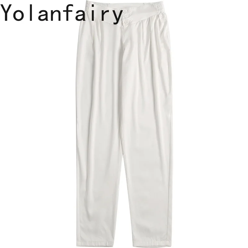 

YOLANFAIRY 95% Mulberry Silk Pants for Woman Clothing Summer Fashion Elastic Waist Harem Pants Women's Casual Trousers pantalons