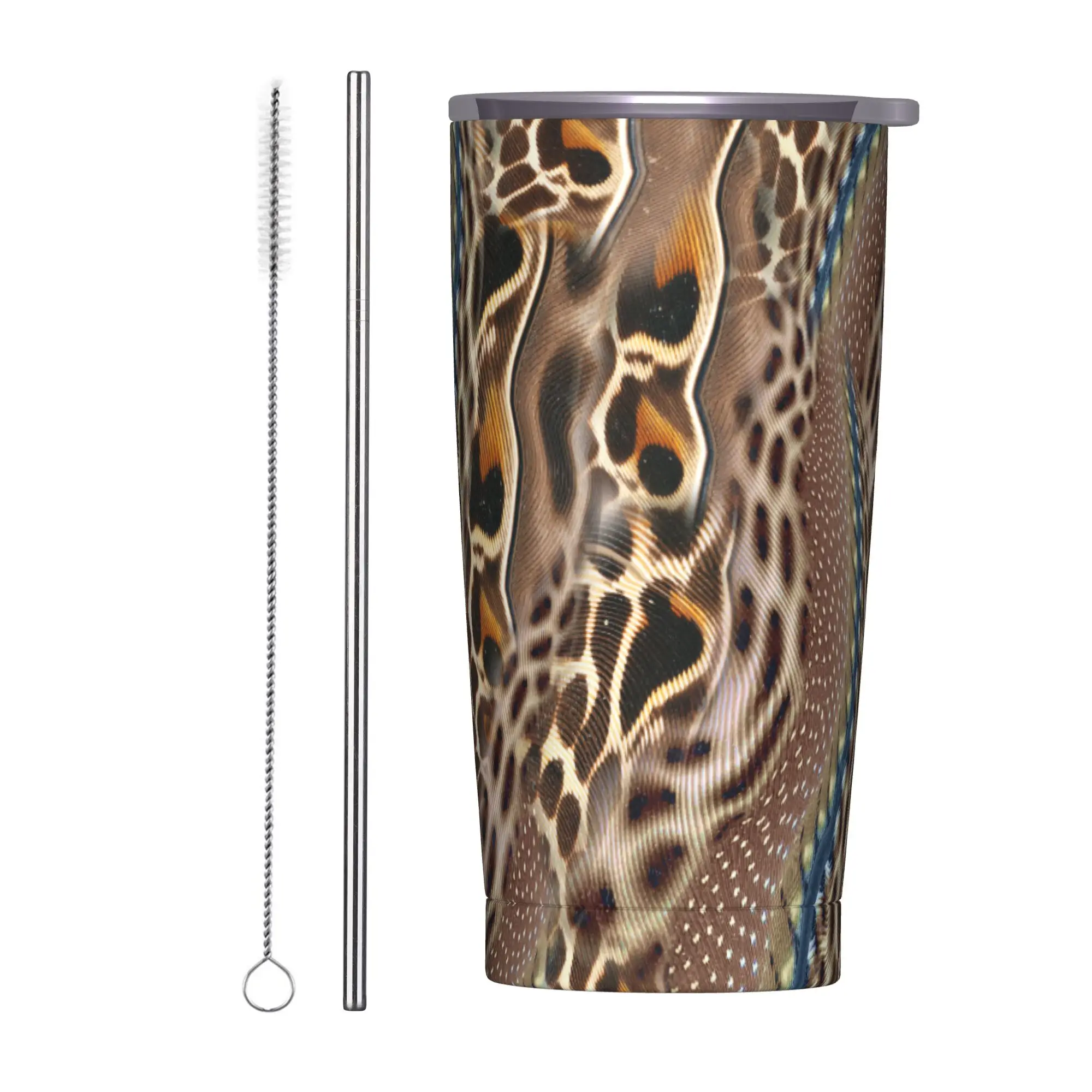 Feathered Leopard Pattern Insulated Tumbler with Lid  Vacuum Thermal Mug Office Home Car Bottle Cups, 20oz