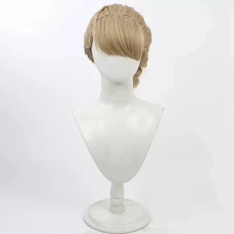 

New Type Anna Cosplay Wig Short Braid Light Yellow Heat Resistant Synthetic Hair Halloween Party Role Play + Wig Cap
