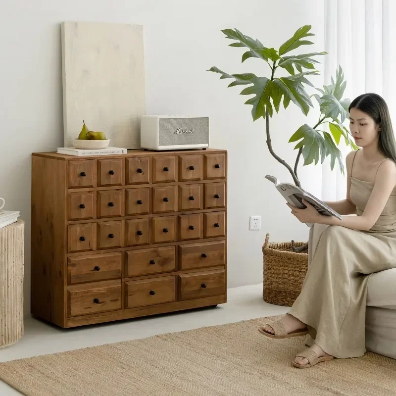 Modern stone traditional Chinese medicine cabinet, log style homestay wheels, adjustable practical locker