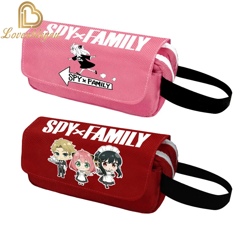 Anime SPY×FAMILY Pen Bag Anya Loid Forger Large Capacity Zipper Double Layer Pencil Case Canvas Stationery Box