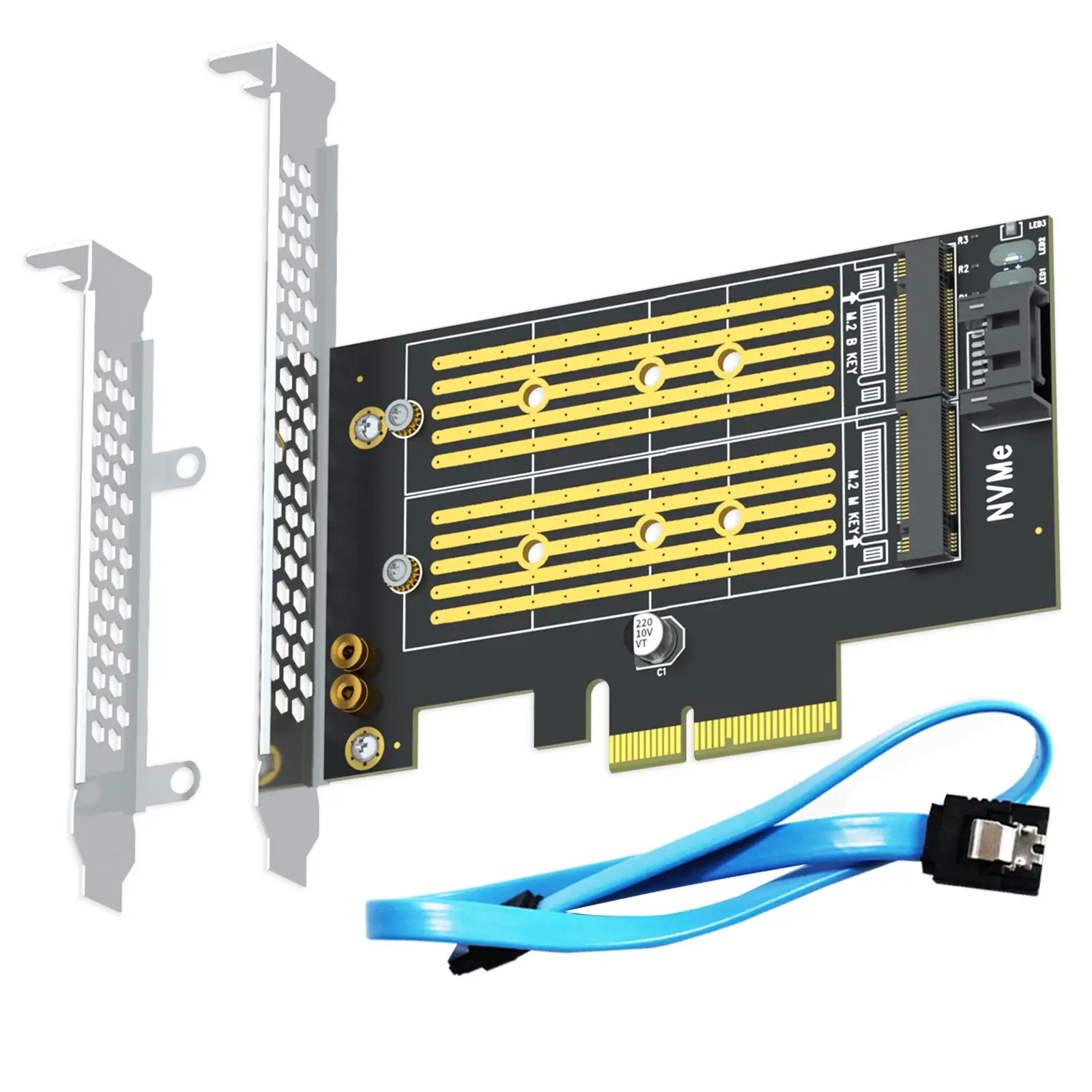 M.2 PCIe Adapter for One M.2 NVMe SSD and One M.2 SATA SSD