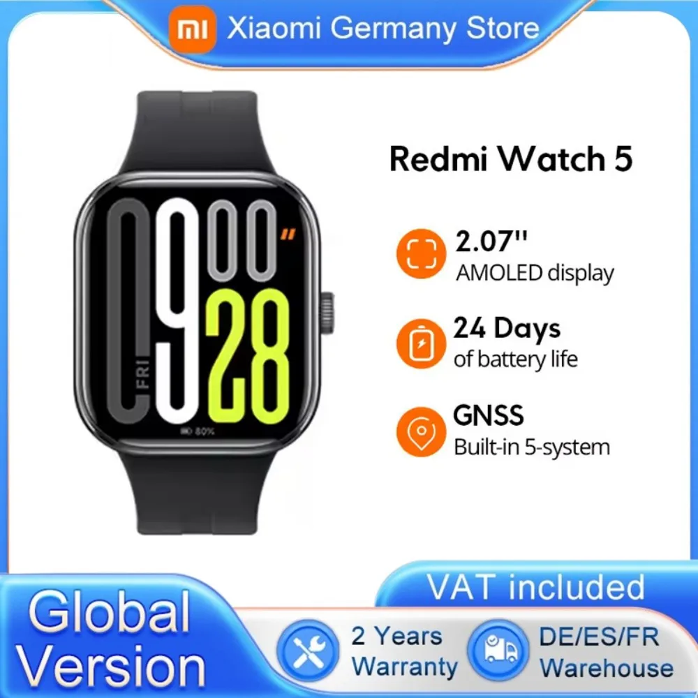 Xiaomi Redmi Watch 5, глобальная версия, 2,07 дюйма, 60 Гц, AMOLED-экран, встроенный GNSS, Bluetooth-вызов, 150+ спортивных режимов, срок службы батареи, 24 дня Xiaomi Redmi Watch 5, глобальная версия, 2,07 дюйма, 60 Гц, AMOLED-экран, встроенный GNSS, Bluetooth-вызов, 150+ спортивных режимов, срок службы батареи, 24 дня
