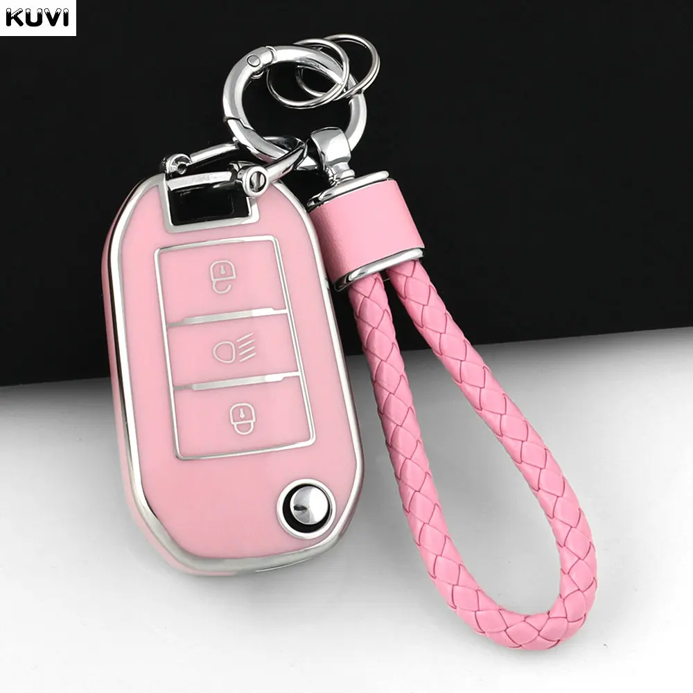 NEW TPU Car Flip Key Case Cover Shell Fob For Peugeot 208 308 408 508 2008 3008 4008 5008 Key chain Citroen C3 C4 CACTUS C6 C8