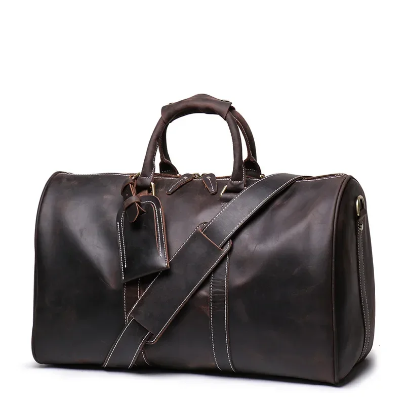 Nesitu Highend New Vintage Brown Black Genuine Crazy Horse Leather Business Men Travel Bags Shoulder Messenger Duffle Bag M9088