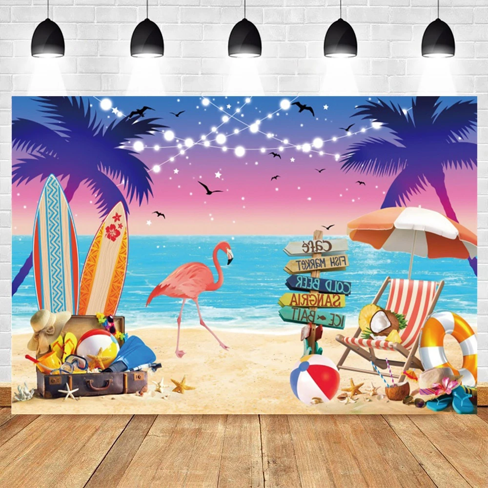 Fondos de fiesta en la piscina de verano para fotografías Hawaii playa palmera Tropical vacaciones en la playa decoración de fondo de fiesta de cumpleaños