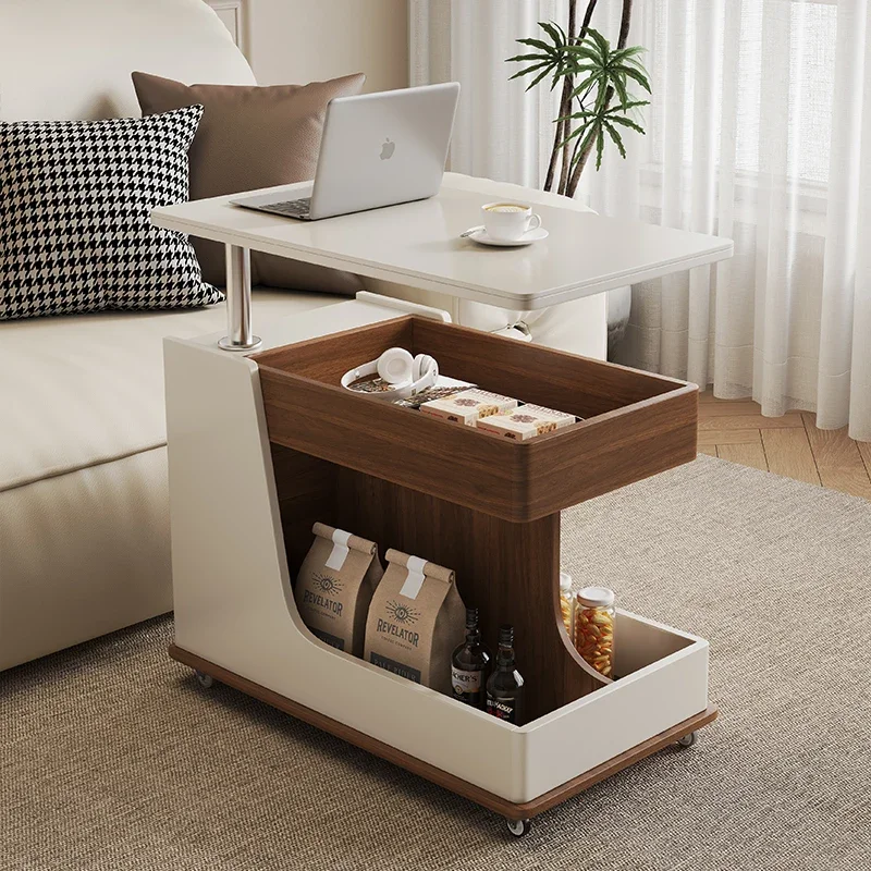 

Movable side table coffee table small apartment living room balcony trolley rock slab multi-functional lifting solid wood