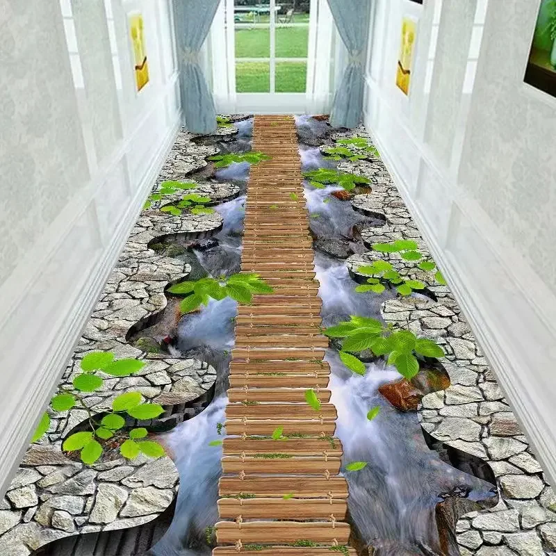 Korridor-Teppich mit visuellem 3D-Effekt, Naturszene-Design, ultra-waschbare, rutschfeste, schmutzabweisende Matte für Flur, Schlafzimmer, Heimdekoration – Detail 6