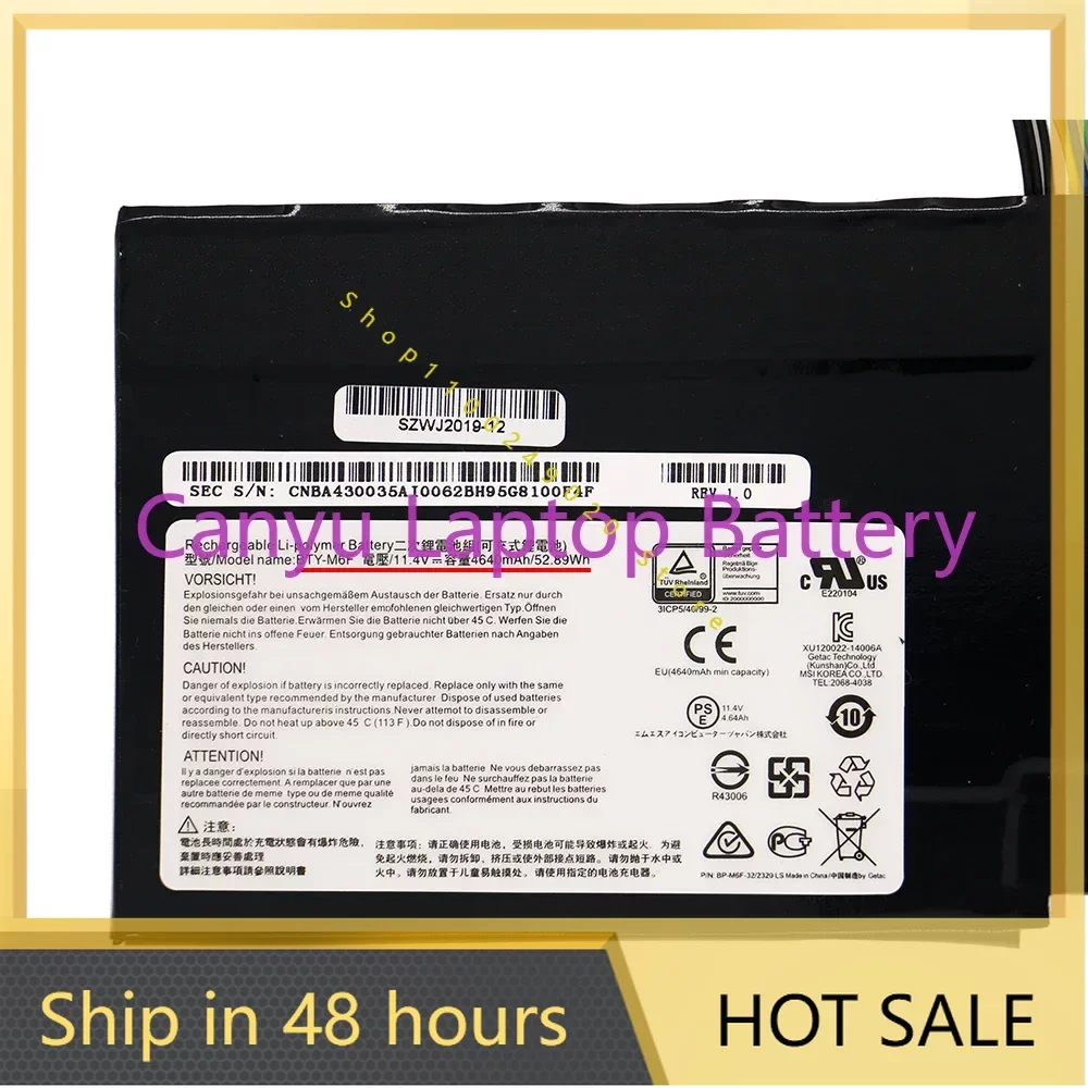 

2024 BTY-M6F Battery For MSI GS60 2PL 2QE 6QE 6QC MS-16H2 2PE MS-16H4 2QC 2QD 6QC-257XCN Series 11.4V 52.89Wh 4640mAh