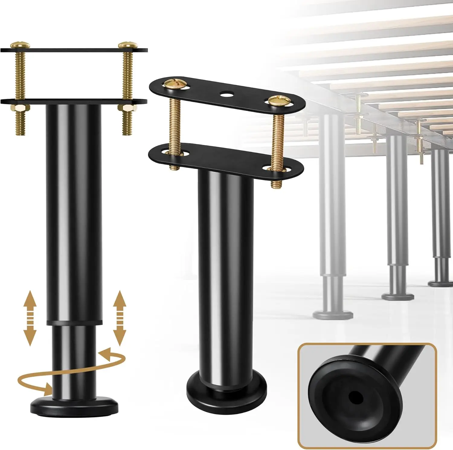 

2 Pcs Adjustable Bed Frame Center Support Legs, Heavy Duty Cold Rolled Steel Bed Slat Support Legs With Wider Base, Bed Frame