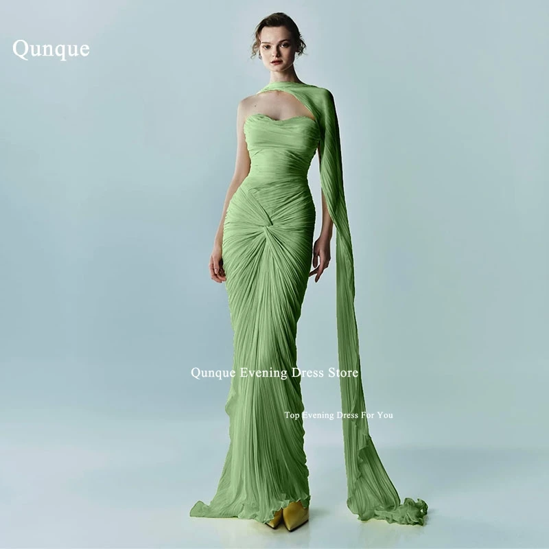 

Qunque Mint Green One Cape Sleeve Evening Dress Sweetheart Full Pleats Prom Party Dresses Elegant Mermaid Prom Gowns Customized