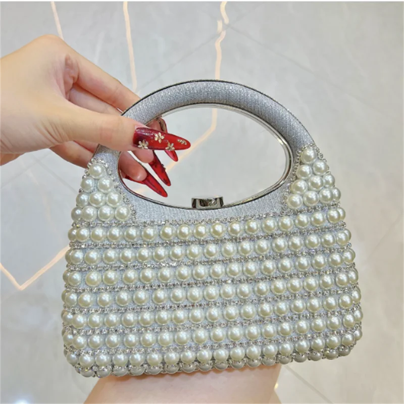 

2025 New Hot Women Pearls Evening Bags Banquet Clutch Purse Metal Handel Shoulder Bags For Ladies Drop Shipping