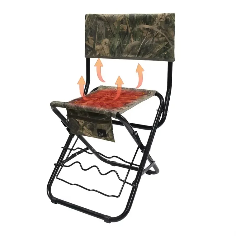 Outdoor Portable Folding Camouflage Heated Fishing Stool Chair with Rod Holder for Hunting and Camping