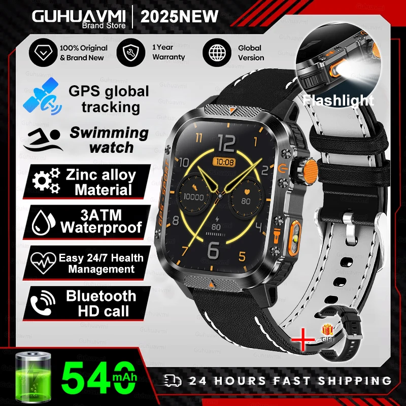 2026 Nieuwe Militaire Smartwatches Mannen 10ATM Waterdicht Zwemmen GPS Bluetooth Oproep 2.01 "AMOLED HD Sport Zaklamp Smart Horloge Mannen