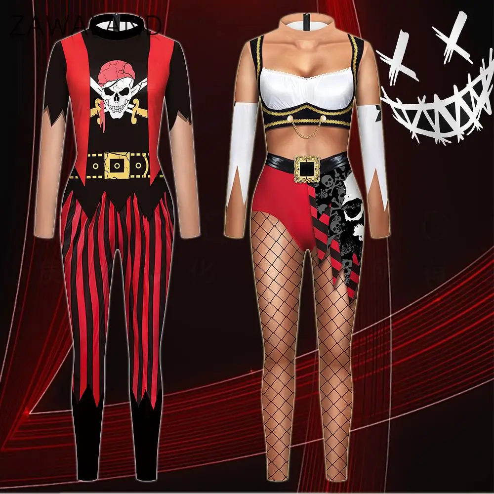 

Halloween Pirate Cosplay Costume Adult Holiday Party Zenti BodySuit Funny Carnival Catsuit Digital Printing Stage Jumpsuit Oufit