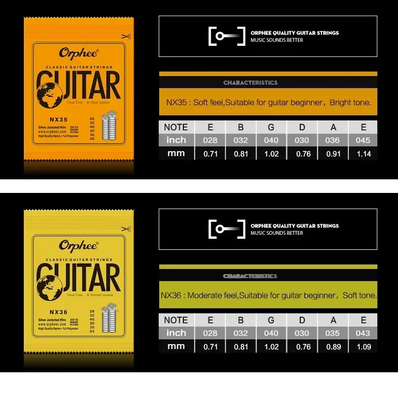 10/50 Set Orphee Klassische Gitarre Saiten Silber Überzogene Draht Nylon Saiten NX Serie 6 teile/satz Anfänger Für Klassische Gitarre teile – Detail 2